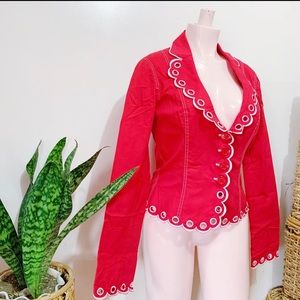 Authentic Vintage Moschino sz 4 Red Jacket Blazer, p to p 15” length 22”